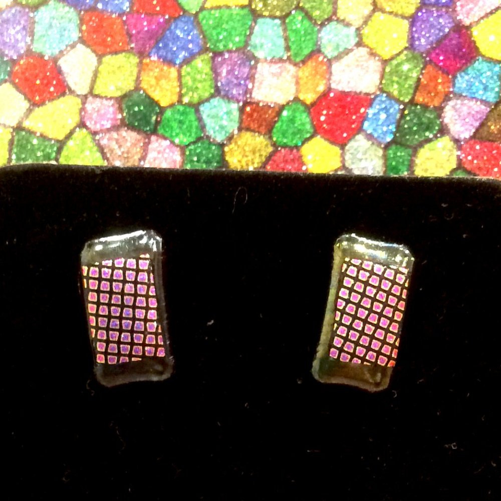 "Raspberry Beret" dichroic glass earrings- handmade one of a kind - Picture 3 of 3